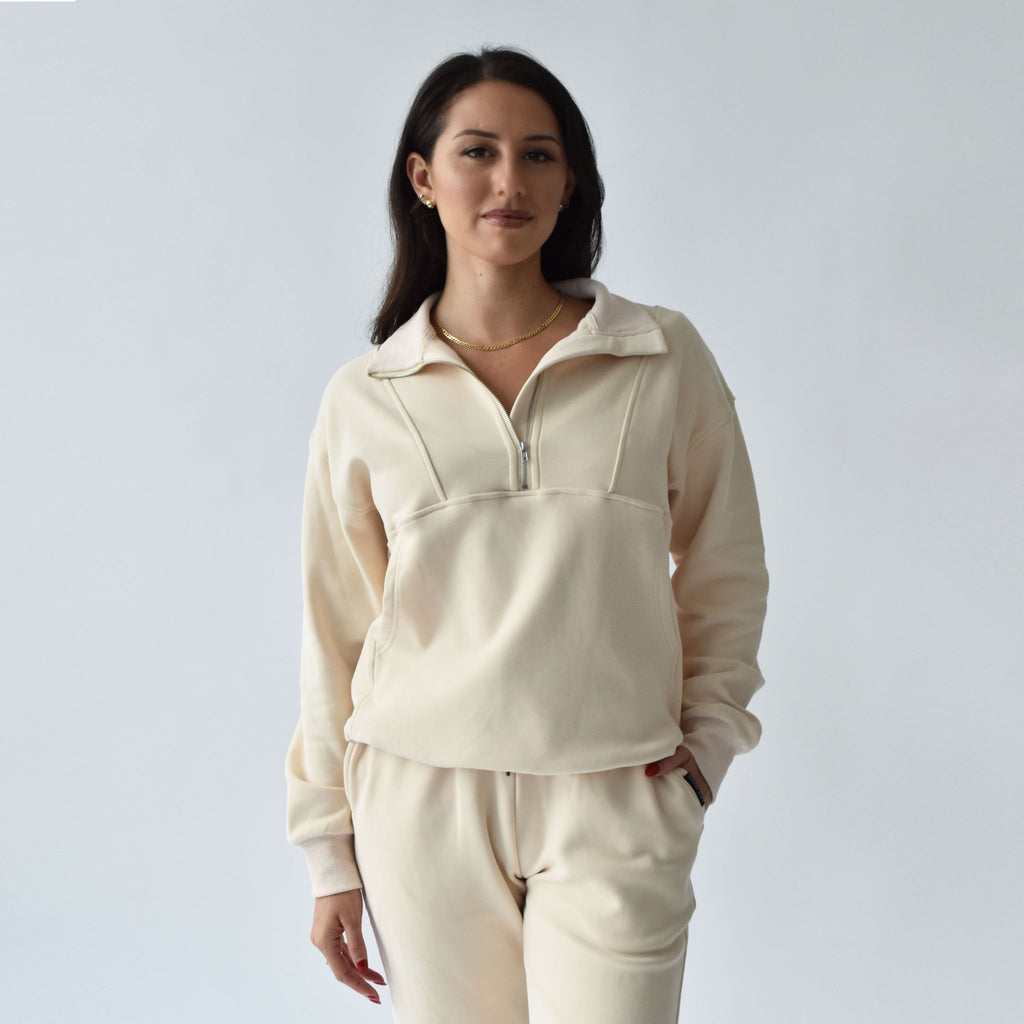 QUARTER ZIP SWEATSHIRT - CREAM - 1