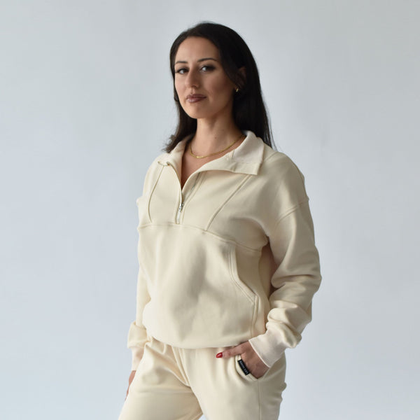 QUARTER ZIP SWEATSHIRT - CREAM - 2