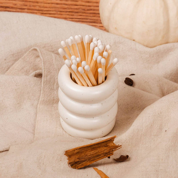 CERAMIC MATCH POT - SPECKLED WHITE