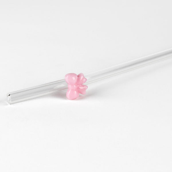 PINK BOW GLASS STRAW