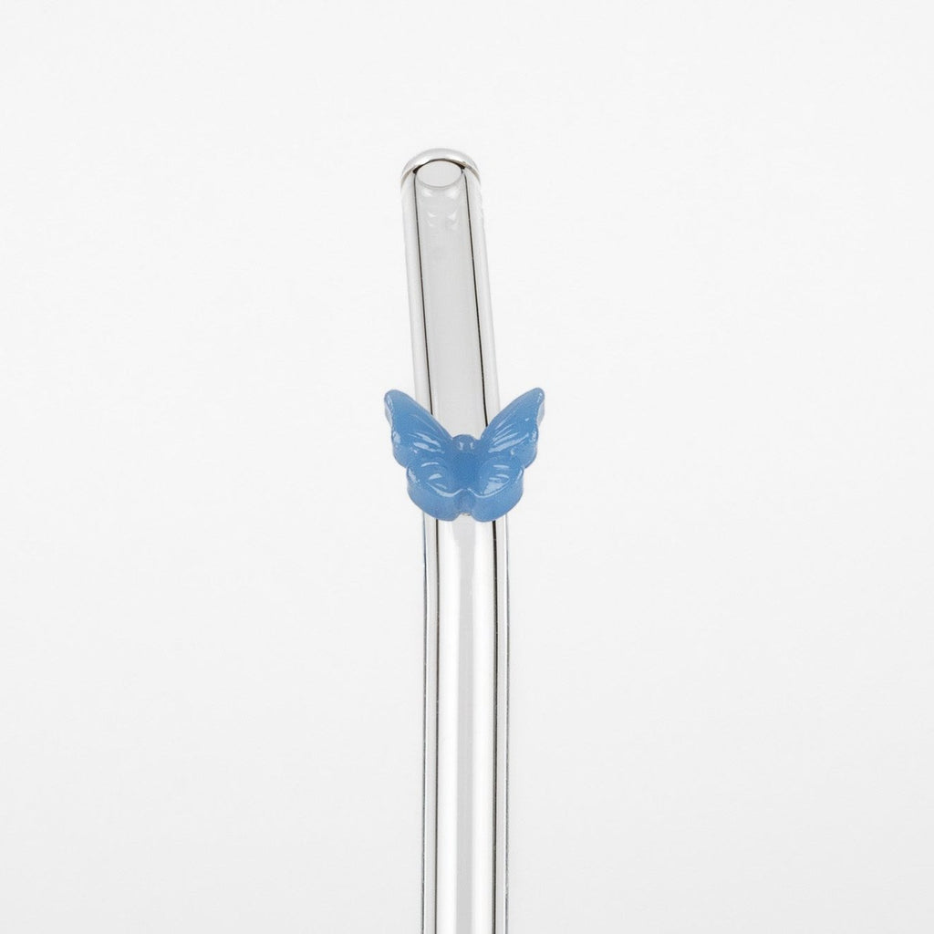 LIGHT BLUE BUTTERFLY GLASS STRAW