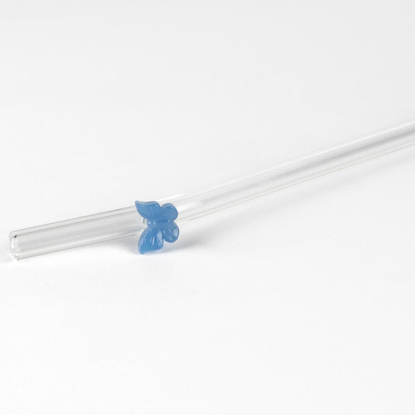 LIGHT BLUE BUTTERFLY GLASS STRAW