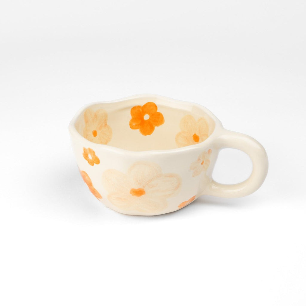 ORANGE FLORAL CERAMIC MUG