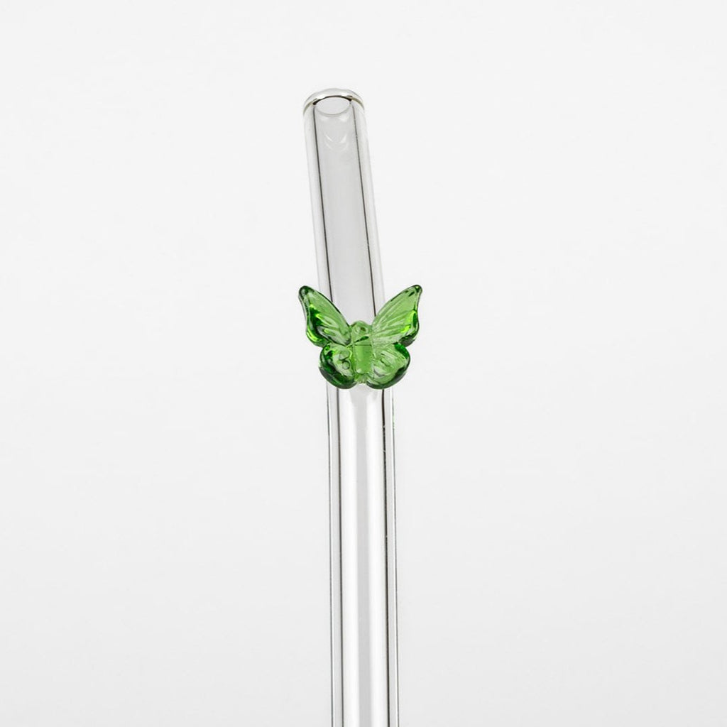 GREEN BUTTERFLY GLASS STRAW