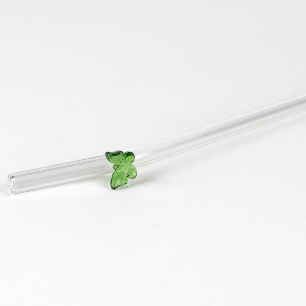 GREEN BUTTERFLY GLASS STRAW