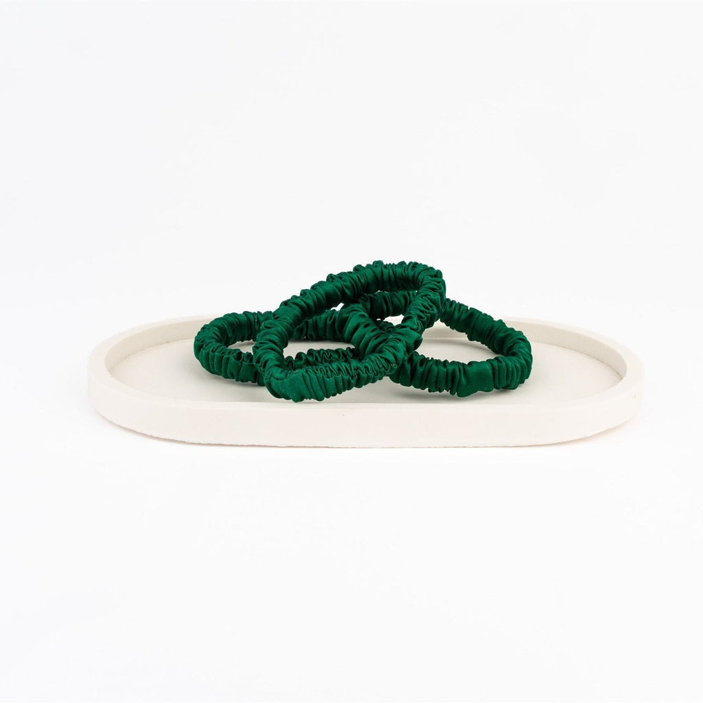 MULBERRY SILK THIN SCRUNCHIE - EMERALD GREEN