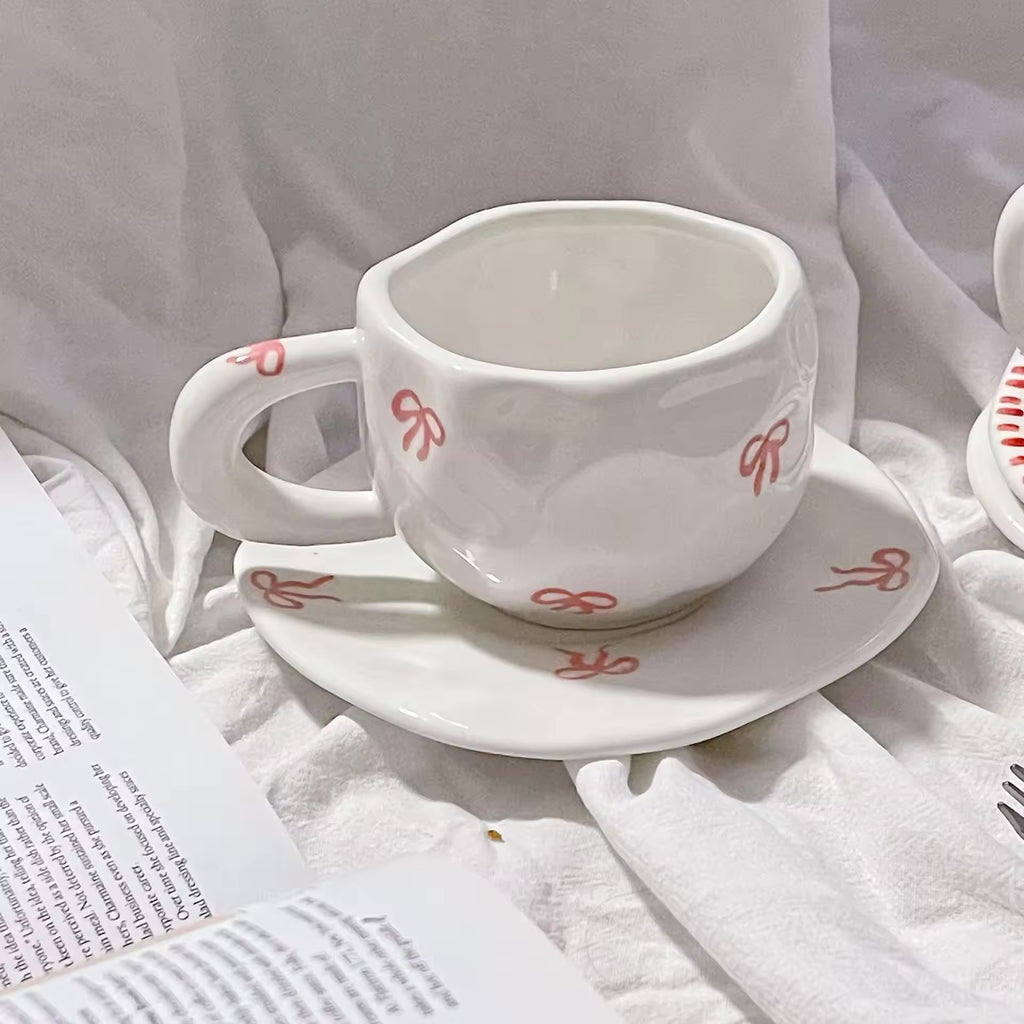 PINK BOW CERAMIC MUG + SAUCER