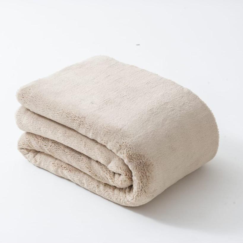 BEIGE PLUSH THROW BLANKET