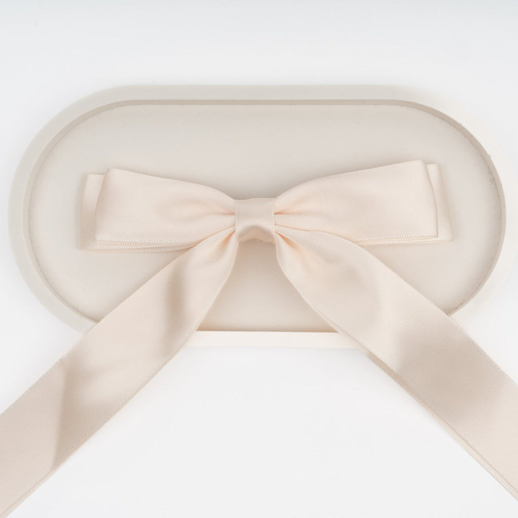 DOUBLE RIBBON HAIR BOW CLIP - CHAMPAGNE