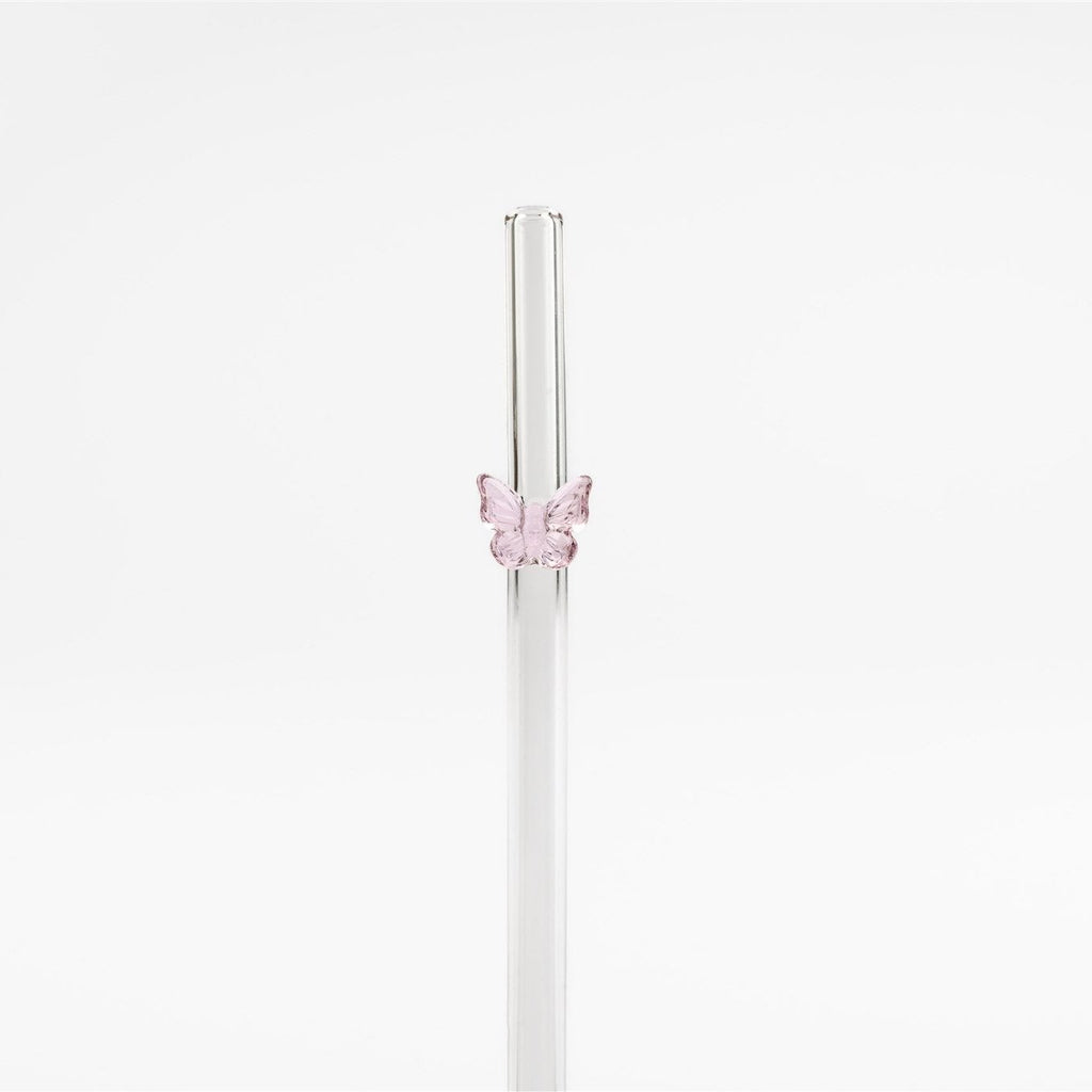 PINK BUTTERFLY GLASS STRAW