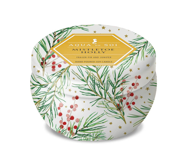 MISTLETOE & HOLLY 4OZ CANDLE TIN