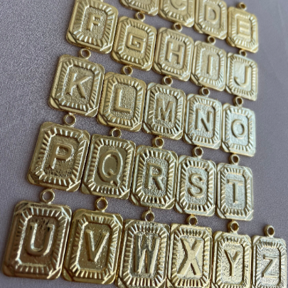 GOLD PLATED ON BRASS - RECTANGULAR LETTER NECKLACE