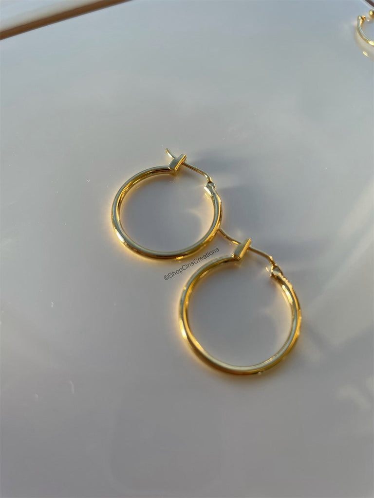 MEDUIUM LATCH BACK HOOPS GOLD PLATED ON BRASS - 1